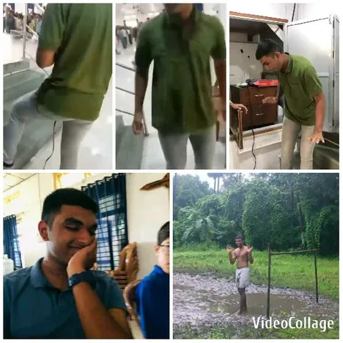 Person in Green Shirt in Various Settings