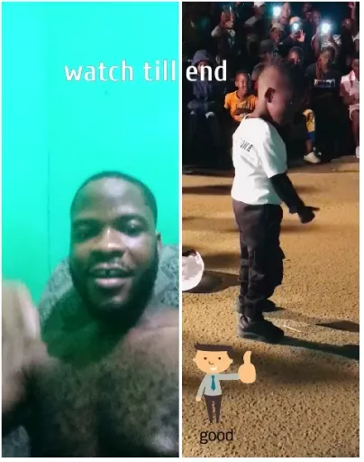 Man Smiling and Child Performing