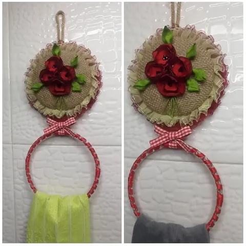 Decorative Towel Holders on Tiled Wall