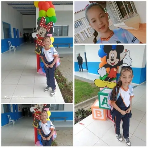 Girl in School with Cartoon Decor