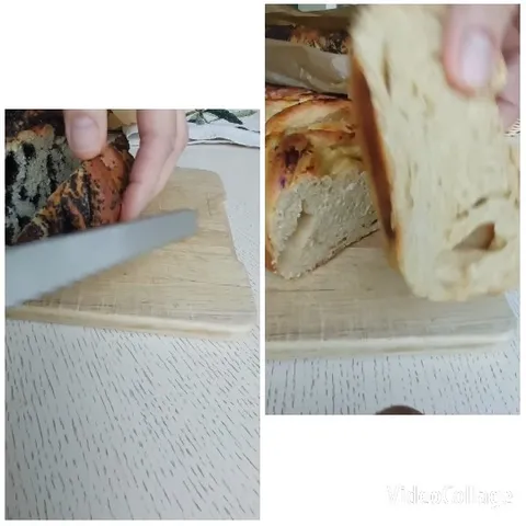 Slicing Poppy Seed Bread on Cutting Board