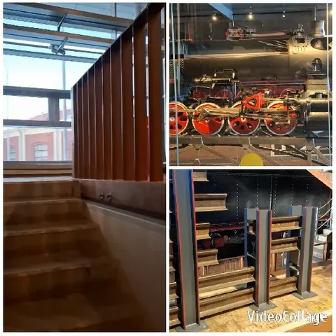 Wooden Stairs and Vintage Locomotive