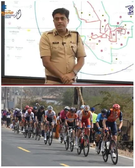 Police Officer and Cycling Race