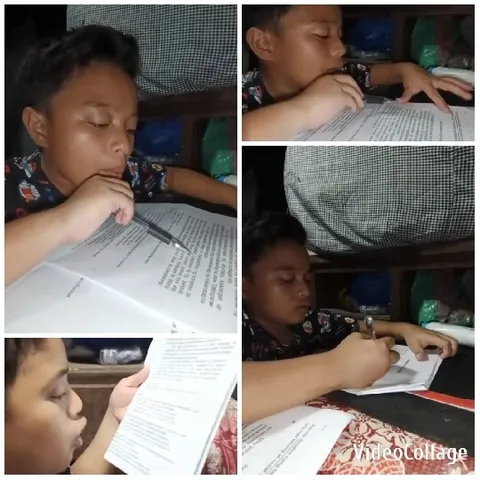 Boy Studying with Pen and Blanket