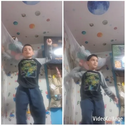 Boy Dancing in Colorful Room
