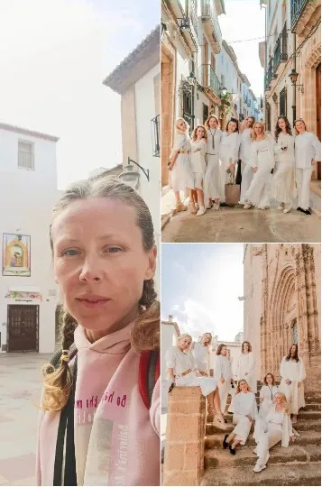 Woman in Pink with Group of Friends