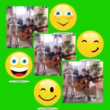 Guitar Player Surrounded by Emojis