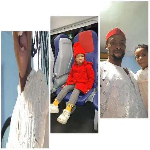 Smiling Person with Child on Train Seat