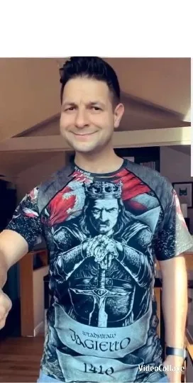 Man in Graphic T-Shirt Smiling
