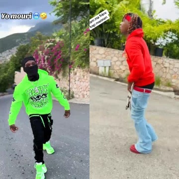 Bright Hoodies on Residential Street