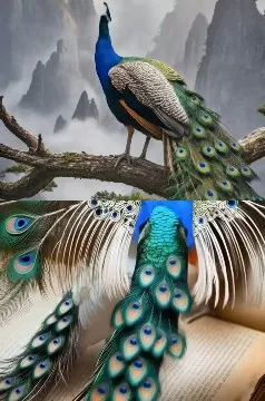 Peacock Displaying Feathers in Tree