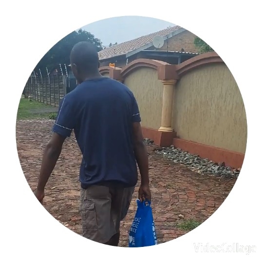 Walking with a Blue Bag
