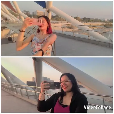 Two People Taking Selfies Outdoors
