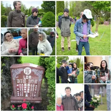 Outdoor Memorial Interaction with Flowers