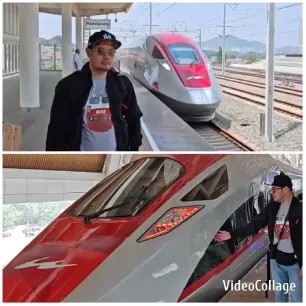 Person Gesturing at High-Speed Train