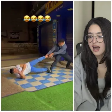 Man Pulling Leg and Woman Reacting