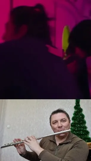 Flute Playing by Christmas Tree