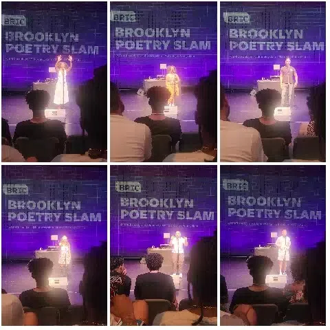 Individuals on Stage at Poetry Event