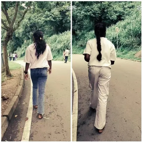 Walking Outdoors in Two Outfits