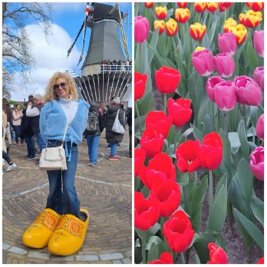 Oversized Shoes and Vibrant Tulip Field