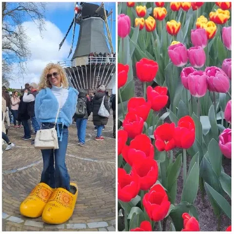 Oversized Shoes and Vibrant Tulip Field