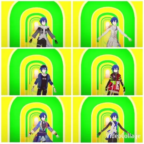 Blue Haired Character in Colorful Outfits