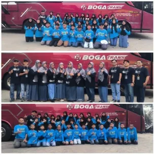 Group Posing by Red Bus