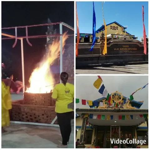 Ceremonial Fire and Buddhist Temple