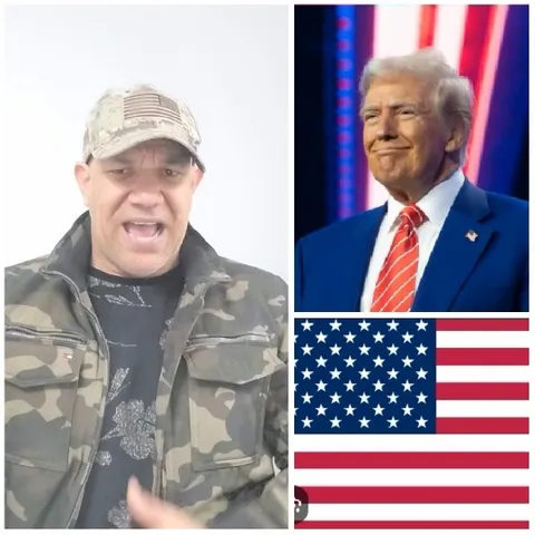 Camouflage Jacket and Patriotic Backdrop