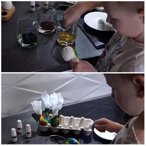 Child Crafting with Colored Dyes