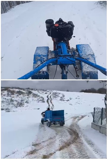 Driving a Tractor on Snowy Path