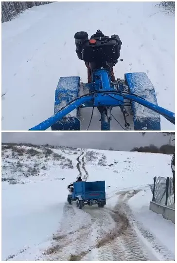 Driving a Tractor on Snowy Path