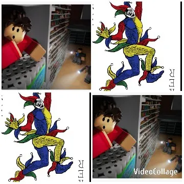 Block Figure Near Bookshelves with Flashlight