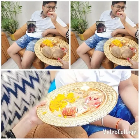 Boy Fed Traditional Items on Video Call