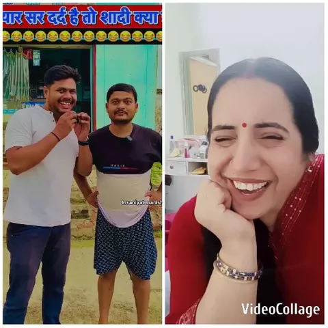 Men Outside Building and Woman Laughing
