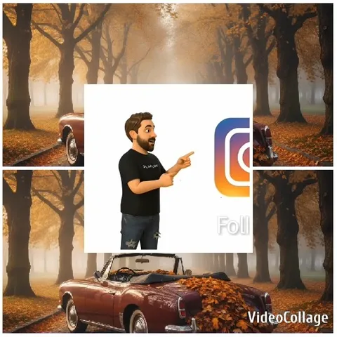 Vintage Car on Leaf-Covered Road