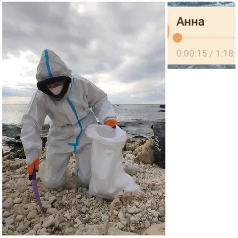 Person Collecting Samples by the Sea