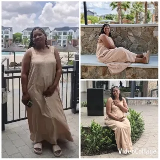 Woman in Brown Dress on Patio