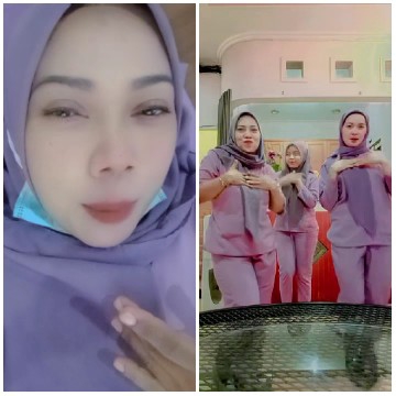 Women Dancing in Purple Hijabs