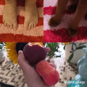 Feet and Cat on Striped Rug