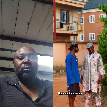 Man Indoors and Two Men Outdoors