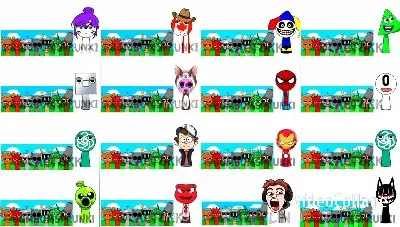 Grid of Colorful Cartoon Characters