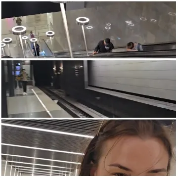 People on Escalator and Subway Track