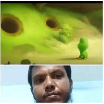 Green Character and Close-up Face