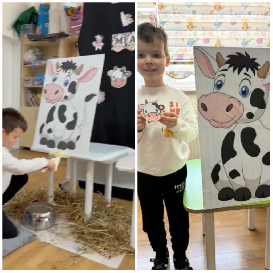 Child with Cow Illustration Activity