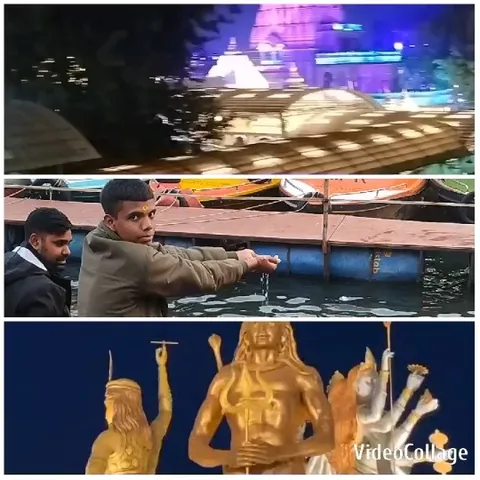 Brightly Lit Temple and Scenic Water