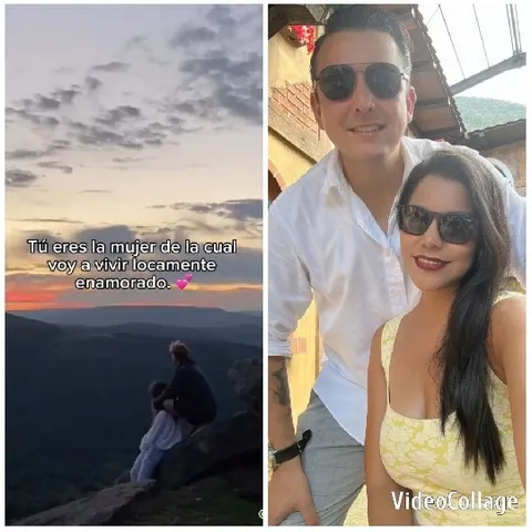 Silhouette Overlooking Sunset and Smiling Couple