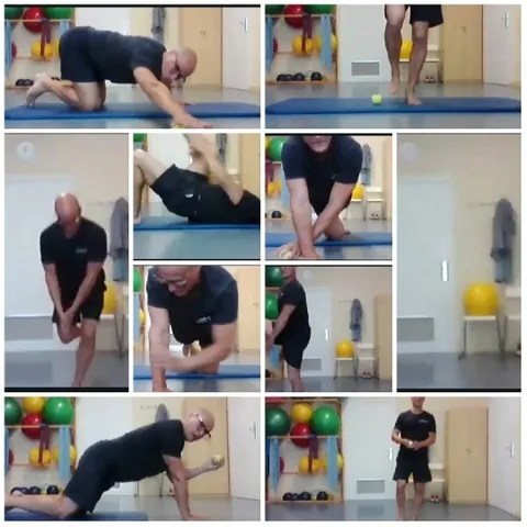 Exercise on Blue Mat with Tennis Ball