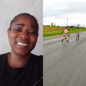 Smiling Person and Bicycle Walker