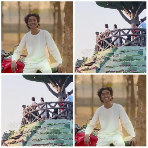Smiling Person on Vehicle and Group